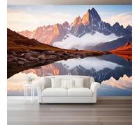 Giganti Carta Da Parati Fotografica 300 x 210 cm, Natura Montagne Innevate Lago Fotografia Temi Poster Murale Decorazione par Ristorante Soggiorno Tv Parete Camera Letto, Grigio Stampa Carta Da Parati