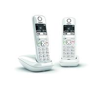 Gigaset AS690 Duo - Telefono fisso wireless, 2 combinati con ampio display retroilluminato per un display ultra leggibile, funzione blocco chiamate - bianco [versione francese]