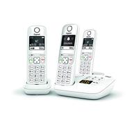 Gigaset AS690A Trio - Telefono fisso wireless con segreteria telefonica, 3 combinati con ampio display retroilluminato per un display ultra leggibile, funzione blocco chiamate, colore: bianco