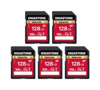 GIGASTONE 128 GB 5er-Pack SD-Karte Camera Plus A1 V30 U3 SDXC-Speicherkarte, Highspeed-UHD-Video, kompatibel mit Canon Nikon Sony Panasonic Digitalkam