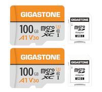 GIGASTONE Confezione da 2 schede micro SD da 100 GB, A1 V30, registrazione video 4K, compatibile con telecamere di sicurezza, Dash Cam, Drone, scheda di memoria MicroSDXC da 100 MB/s UHS-I V30 classe