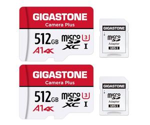 GIGASTONE Micro SD 512 GB, Camera Plus Serie, Set da 2, A1 U3 C10 UHS-1, Per GoPro Fotocamera Videocamera, Velocità Fino a 100/60 MB/s, con Adattatore Scheda SD