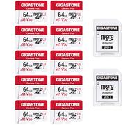 GIGASTONE Micro SD 64 GB, Camera Plus Serie, Set da 10, A1 U1 C10 UHS-1, Per GoPro Fotocamera Videocamera, Velocità Fino a 95/35 MB/s, con Adattatore Scheda SD