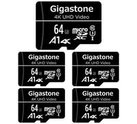 GIGASTONE Micro sd 64 GB, Set da 5, A1 U3 4K, per Telefono Fotocamere Videocamere Dashcam GoPro DJI Drone Fino a 95/35 MB/s (R/W) con Adattatore Scheda Micro SD