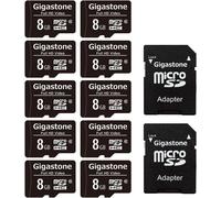 GIGASTONE Micro sd 8 GB, Set da 10, U1 C10, per Telefono Fotocamere Videocamere Dashcam GoPro DJI Drone Fino a 80/10 MB/s (R/W) con Adattatore Scheda Micro SD