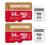 Gigastone scheda di memoria 64 GB Set da 2, 4K Game Pro, Specialmente per GoPro Drone Switch, Velocità 95 MB/s. Video 4K, A2 U3 V30 Scheda Micro SDXC con Adattatore SD.