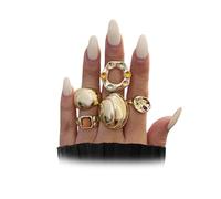 GIGB PBDK Anelli in oro grosso da donna, unici anelli impilabili con cristalli colorati, non si ossidano, set di anelli in oro martellato, per festival, accessori regalo, Metallo, Nessuna pietra