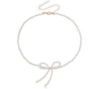 GIGB PBDK Collana con perline di cristallo a fiocco alla moda per le donne minimalista regolabile Seed Bead Ribbon Bowknot Choker Y2k Bow Collana San Valentino gioielli accessorio, Large, Metallo