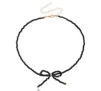 GIGB PBDK Collana con perline di cristallo a fiocco alla moda per le donne minimalista regolabile Seed Bead Ribbon Bowknot Choker Y2k Bow Collana San Valentino gioielli accessorio, Large, Metallo