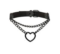 GIGB PBDK Collana girocollo in pelle gotica da donna, collana con ciondolo a forma di cuore nero, stile punk nero, idea regalo per Halloween, Large, Metallo Pelle sintetica, Nessuna pietra preziosa