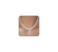 GIGB PBDK Collana tennis da donna in argento con ciondolo a forma di cuore con strass e zirconia cubica scintillante, collana girocollo scintillante con zirconia cubica, accessorio per abito da sera