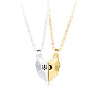 GIGB PBDK Coppia di collane per donne e uomini, collane con ciondolo a forma di due anime e un cuore, collana con ciondolo a forma di sole e luna, per San Valentino, pietra naturale, gioielli per