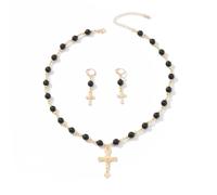 GIGB PBDK Set di gioielli da donna con ciondolo a forma di croce gotica con perline nere e ciondolo a forma di crocifisso, orecchini moderni con charm e collana di benedizione, gioielli, Grande