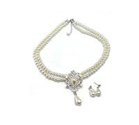 GIGB PBDK Set di gioielli da donna, stile barocco con strass e perle, stile vintage anni '20, collana e orecchini, gioielli da matrimonio delicati