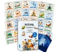 Giggleye Animali quiz per bambini, gioco di indovinazione con 50 carte da gioco, gioco di conoscenze per 2-6 giocatori, gioco familiare per indovinare gli animali e imparare insieme