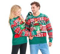 Giggling Getup Brutti maglioni natalizi da uomo, maglione natalizio con paillettes impertinenti da uomo, divertente maglione natalizio brutto verde, Verde-rosso, XL