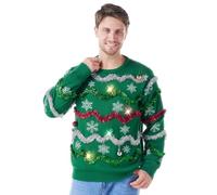 Giggling Getup Brutto maglione natalizio da uomo, con luci a LED, colore verde, brutto maglione natalizio da uomo, Verde, M
