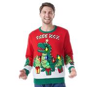 Giggling Getup Brutto maglione natalizio, maglione brutto a LED con dinosauro di Natale, maglione per le vacanze, Dinosauro rosso, Medium