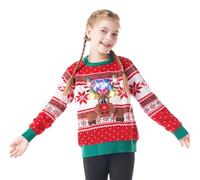 Giggling Getup Brutto maglione natalizio per bambini, con luci a LED, motivo: renna di Natale, brutto maglione per le vacanze per bambini, Rosso, 8-10 Anni