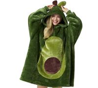 Giggling Getup Felpa con Coperta Indossabile a Forma di Avocado - Felpa Oversize in Sherpa Fleece con Cappuccio, Coperta in Flanella Peluche con Tasca e Maniche, Regali per Donne e Uomini Adulti