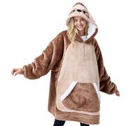 Giggling Getup Felpa con Coperta Indossabile a Forma di Bradipo - Felpa Oversize in Sherpa Fleece con Cappuccio, Coperta in Flanella Peluche con Tasca e Maniche, Regali per Donne e Uomini Adulti
