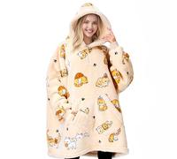 Giggling Getup Felpa con Coperta Indossabile per Donne e Uomini - Felpa con Coperta Oversize in Flanella e Sherpa Fleece, con Tasca e Maniche, Coperta, Regali di Compleanno per Adulti, Gatto
