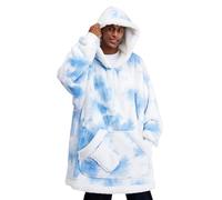 Giggling Getup Felpa con Coperta Indossabile per Donne e Uomini - Felpa con Coperta Oversize in Flanella e Sherpa Fleece, con Tasca e Maniche, Regali di Compleanno per Adulti, Blu Chiaro Tie Dye