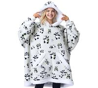 Giggling Getup Felpa con Coperta Indossabile per Donne e Uomini - Felpa con Coperta Oversize in Flanella e Sherpa Fleece, con Tasca e Maniche, Coperta, Regali di Compleanno per Adulti, Panda