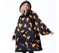 Giggling Getup Felpa con Coperta Indossabile per Donne e Uomini - Felpa con Coperta Oversize in Flanella e Sherpa Fleece, con Tasca e Maniche, Coperta, Regali di Compleanno per Adulti, Pizza