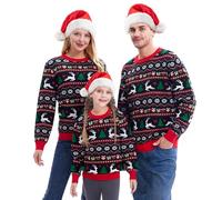 Giggling Getup Maglione natalizio adatto per famiglie, grazioso maglione natalizio a maniche lunghe, nero brutto maglione natalizio, da uomo-nero, S
