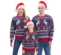 Giggling Getup Maglione natalizio adatto per famiglie, grazioso maglione natalizio a maniche lunghe, nero brutto maglione natalizio, Blu marino da uomo, XL