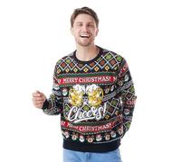 Giggling Getup Maglione Natalizio Brutto Luminoso per Uomo, Divertente Con Luci a LED, in Nero, M