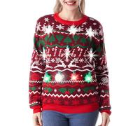 Giggling Getup Maglione natalizio nordico da donna, maglione natalizio luminoso, renne brutto maglione natalizio a LED, per uomo e donna, Colore: rosso, L