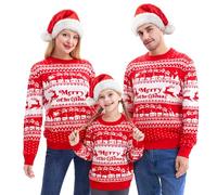 Giggling Getup Maglione Natalizio per Famiglie, Grazioso a Maniche Lunghe, Brutto Maglione Nero, Rosso Uomo, XL