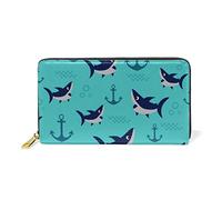 GIGIJY Carino Cartone Animato Squali e Ancore Borsa Multi Porta Carte di Credito per le Donne Vera Pelle Zip Portafoglio Lungo, Multi, Taglia unica