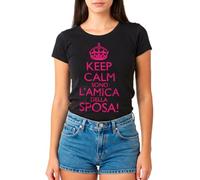 Gigio Store Maglietta Addio al Nubilato Keep Calm “Sono L'Amica della Sposa” T-Shirt Matrimonio Amiche della Sposa con Stampa Fucsia, 100% Cotone, Manica Corta