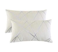 GIGIZAZA Avorio - Federa per cuscino in velluto ciniglia argento striato, decorazione per soggiorno, divano, camera da letto, 30 x 50 cm, confezione da 2