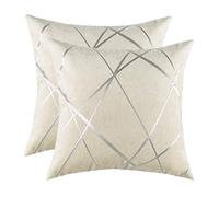 GIGIZAZA Avorio Lusso Federa Cuscino, Accento a Striscia d'Argento Cuscino, Miglior Decorativi Square sham Federa Cuscino per Divano Divano Letto Arredamento 45x45cm Set di Due