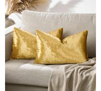 Gigizaza - Copricuscino in velluto, comodo, jacquard, a righe, quadrato, per divano o letto, per arredamento domestico, confezione da 2 pezzi, Velluto, Oro, 12x20 Inches