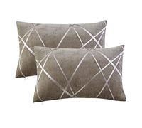 GIGIZAZA Giallo Marrone Lusso Cuscino Copre Caso, Accento a Striscia d'Argento Cuscino, Miglior Decorativi Square Sham Cuscino Copre per Divano Divano Letto Arredamento 30x50cm Set di Due