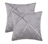 GIGIZAZA Grigio Argento Lusso Cuscino Copre Caso, Accento a striscia d'argento cuscino, Miglior decorativi square sham cuscino copre per divano divano letto arredamento 45x45cm set di due