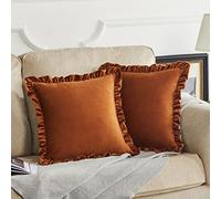 GIGIZAZA Set di 2 federe decorative per cuscini in velluto, 18 x 18 cm, colore: arancione bruciato