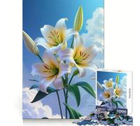 Gigli bianchi contro un cielo nuvoloso - Puzzle per ragazzi da 1000 pezzi - Esercizio rilassante per la memoria - Incastro perfetto - Regalo di Natale accogliente (38x52cm)
