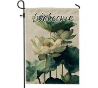 Giglio d'acqua, bandiera da giardino di benvenuto, elegante motivo floreale bianco e verde, decorazione per la casa, striscioni in iuta double face, per tutte le stagioni, 30,5 x 45,7 cm