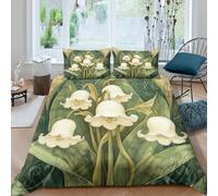 Giglio of The Valley 3D Set Copripiumino Stampato, Set Di Biancheria Da Letto in Microfibra, Stile Art Nouveau Set 3 Pieces Con Federe Per Adulti, Adolescenti, Bambino King（220x240cm）