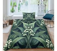 Giglio of The Valley Fiore Nestles between Large Foglie Set Copripiumino E Federe 3D Stile Art Nouveau Stampata in Microfibra, Adolescenti, Bambino Biancheria Da Letto Single（135x200cm）
