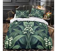 Giglio of The Valley Fiore Nestles between Large Foglie Set Per Letto, Stile Art Nouveau 3D Copripiumino E Federa, in Microfibra Ultra Morbida, Per Adulti, Adolescenti,Super King（260x220cm）