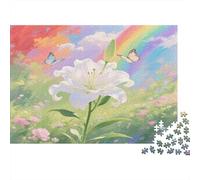Giglio Puzzle in cartone Giglio bianco con arcobaleno e farfalle puzzle classico antistress interattivo 70x50cm/1000 pezzi