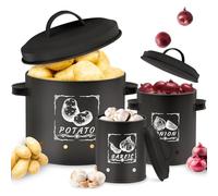 Gigmeta 3 contenitori per patate, set versatile con sistema di ventilazione per mantenere le verdure fresche più a lungo, ideali per conservare cipolle e patate (nero)