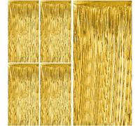 Gigmeta 5 Pezzi Tende Metalliche Oro, 1m x 2m Orpelli e Festoni Lamina Frangia per Sfondo Fotografico e Decorazioni Festa Compleanno